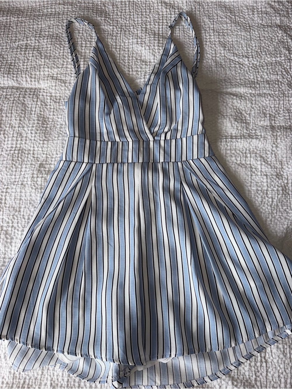 Seek the Label Blue Ivory Striped Wrap Romper